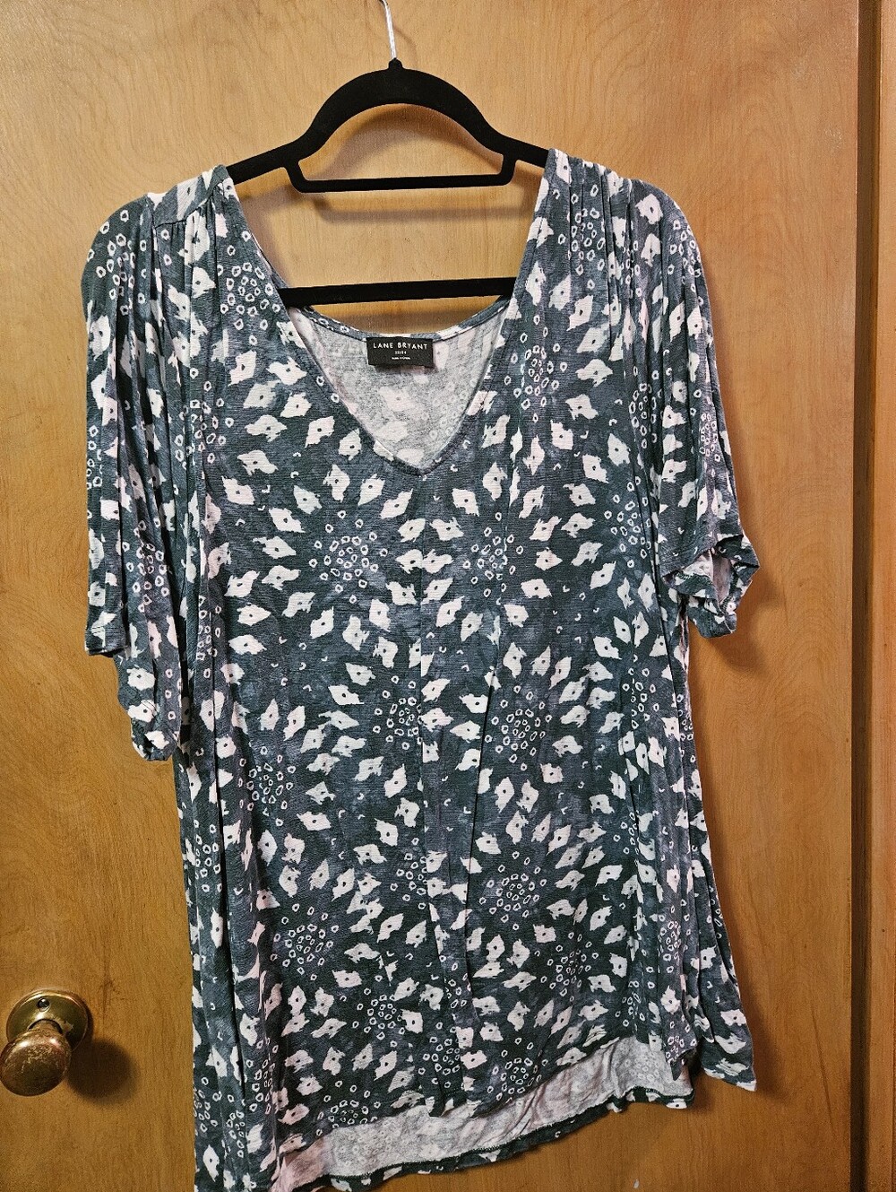 Lane Bryant Teal Floral-Print V-Neck Swing Top 22/24
